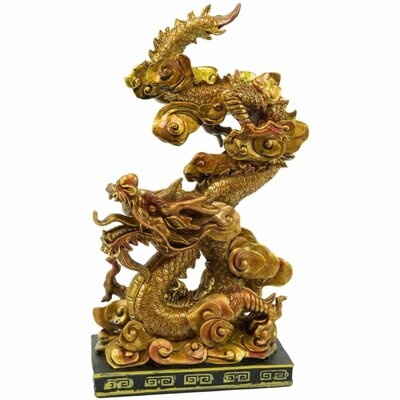 Bloomsbury Market Feng Shui Chinese Daoism Imperial Nine Dragons Golden Dragon King Decorative Statue With Black Pedestal Base 10.25" Tall Oriental Legendary Yin Yang Decor Figurine - Image 0