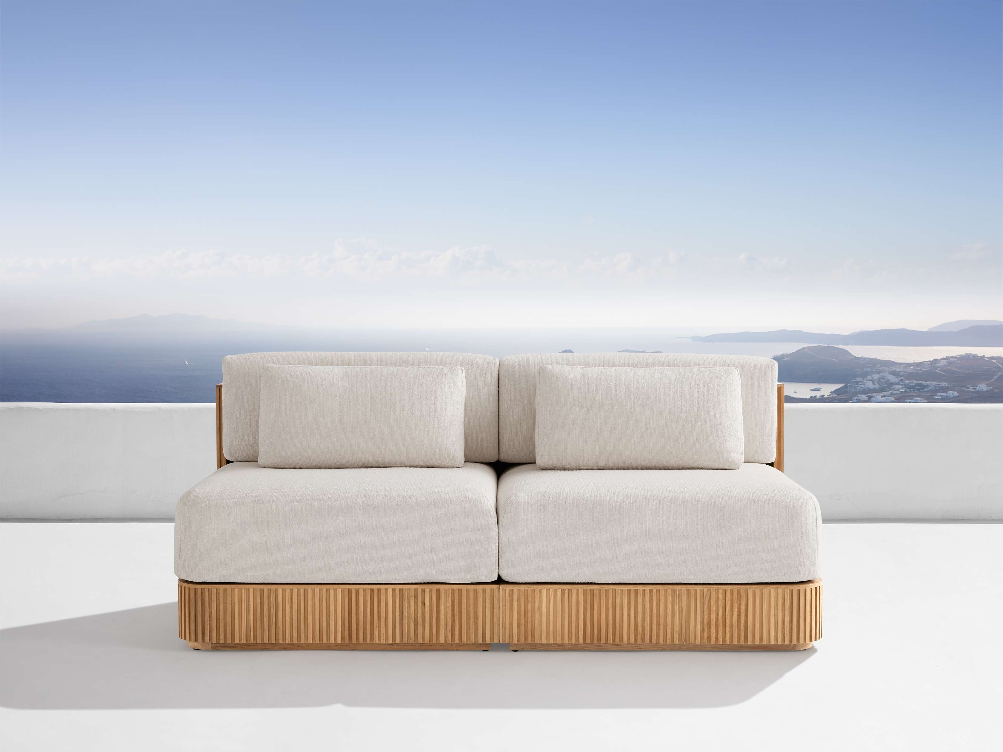 Beaumont Outdoor Two-Piece Modular Sofa Teak in Natural  Twilly Pearl  - Image 0