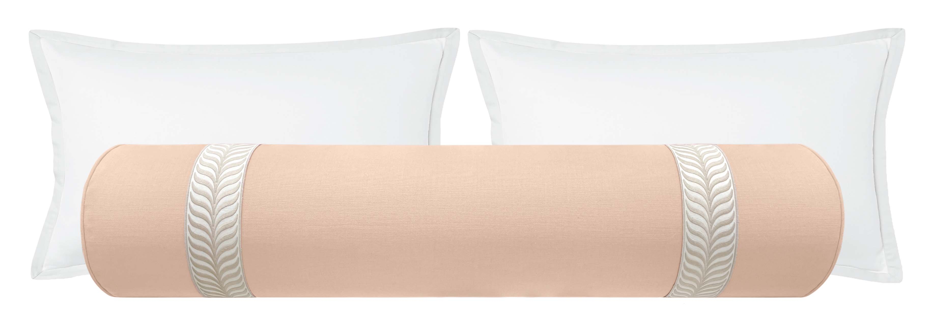 THE BOLSTER :: CLASSIC LINEN // CAMEO + TRELLIS TRIM // NATURAL - TWIN XL // 9" X 30" - Image 0