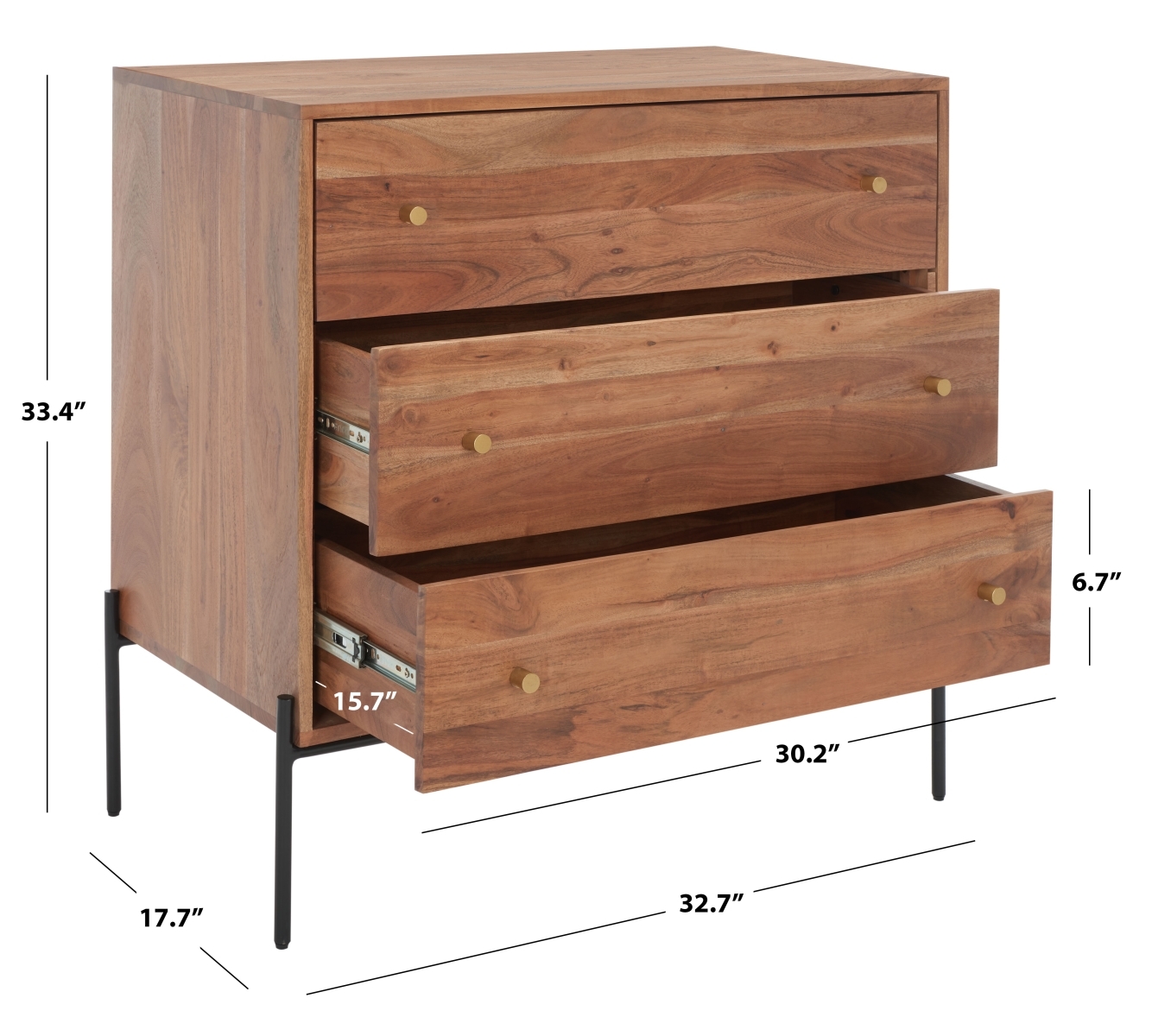 Dowling 3 Drawer Chest - Brown / Black - Safavieh - Image 9
