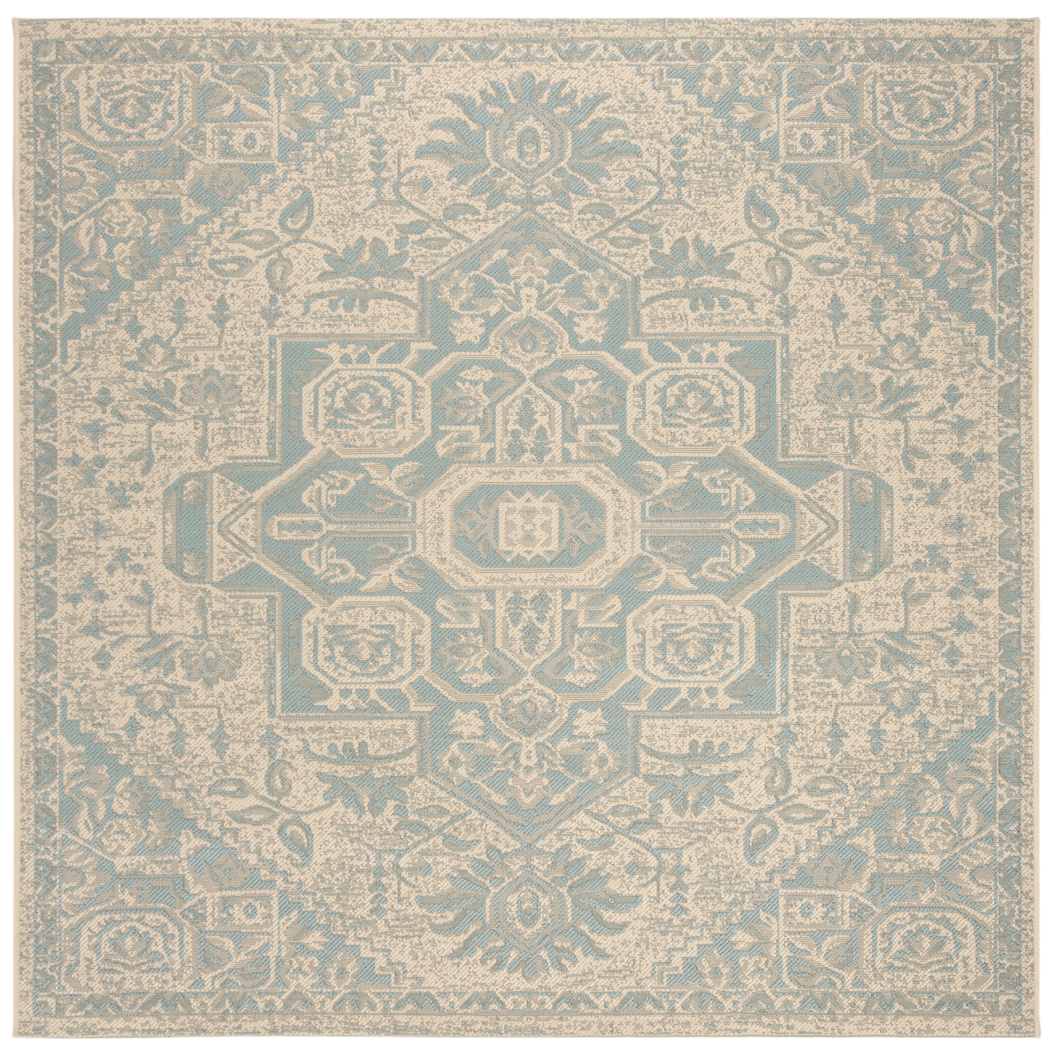 Arlo Home Indoor/Outdoor Woven Area Rug, LND138K, Aqua/Cream,  6' 7" X 6' 7" Square - Image 0