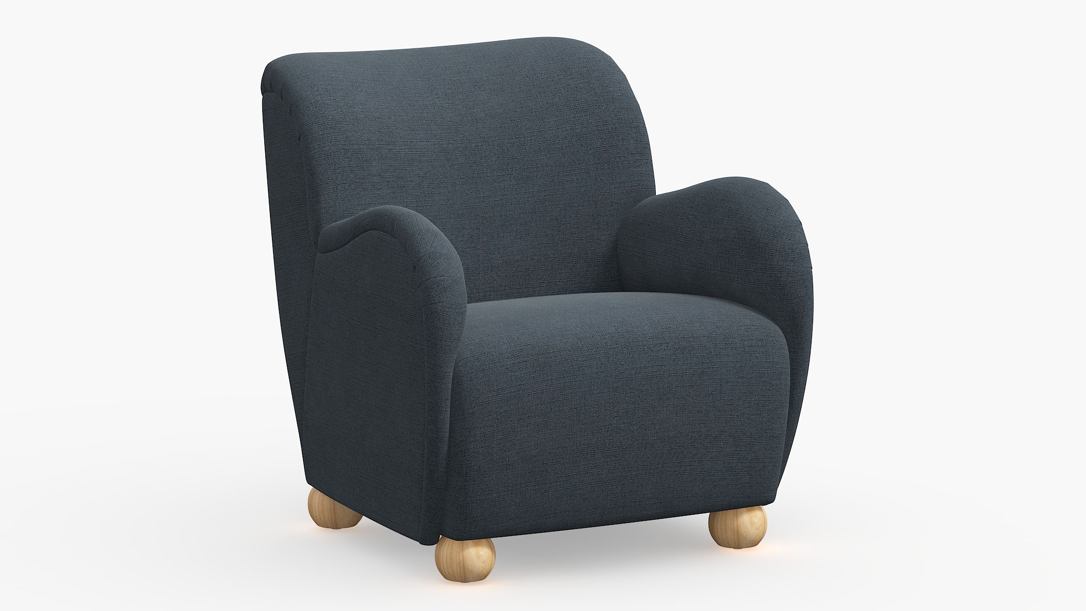 Bun Foot Accent Chair, Navy Everyday Linen, Natural - Image 0