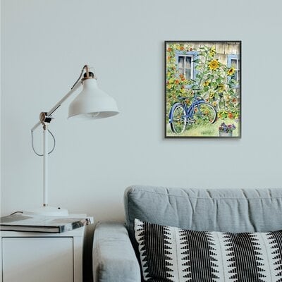 Blue Bicycle On Traditional Farmhouse Sunflowers - Image 0