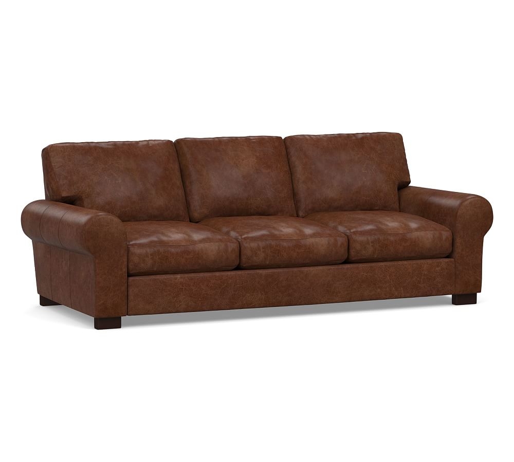 Turner Roll Arm Leather Sofa 3-Seater 91", Down Blend Wrapped Cushions, Churchfield Camel - Image 0
