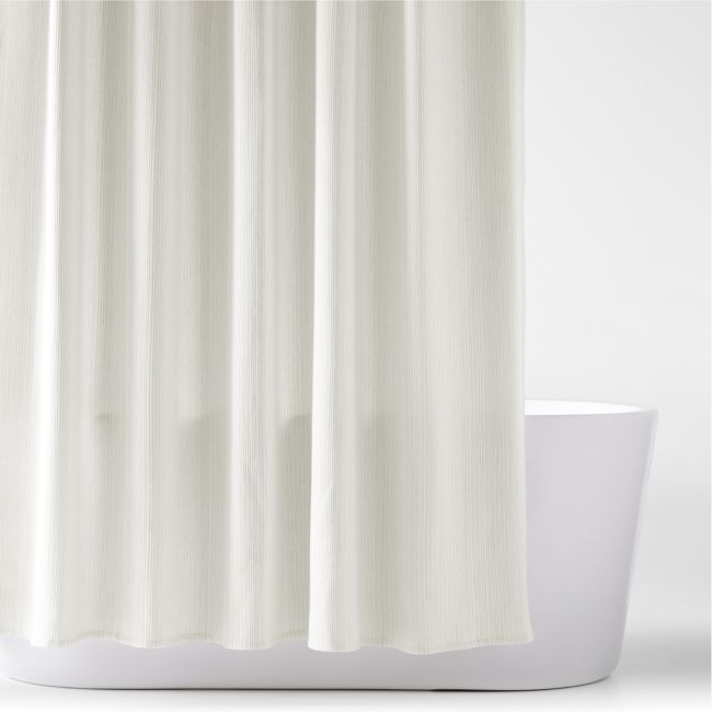 Stripe Matelassé Crisp White and Natural Taupe Shower Curtain - Image 0