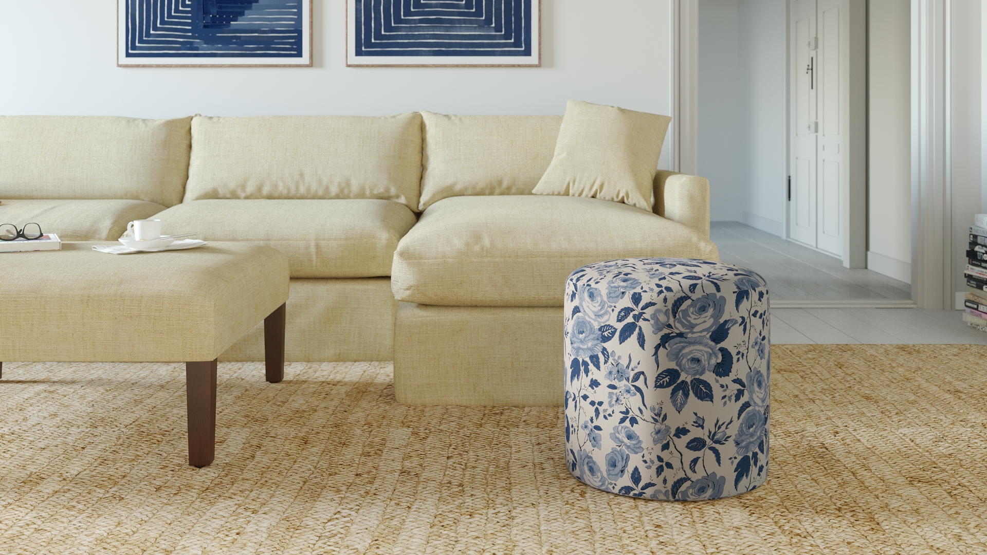 Drum Ottoman, Delft Chintz - Image 1