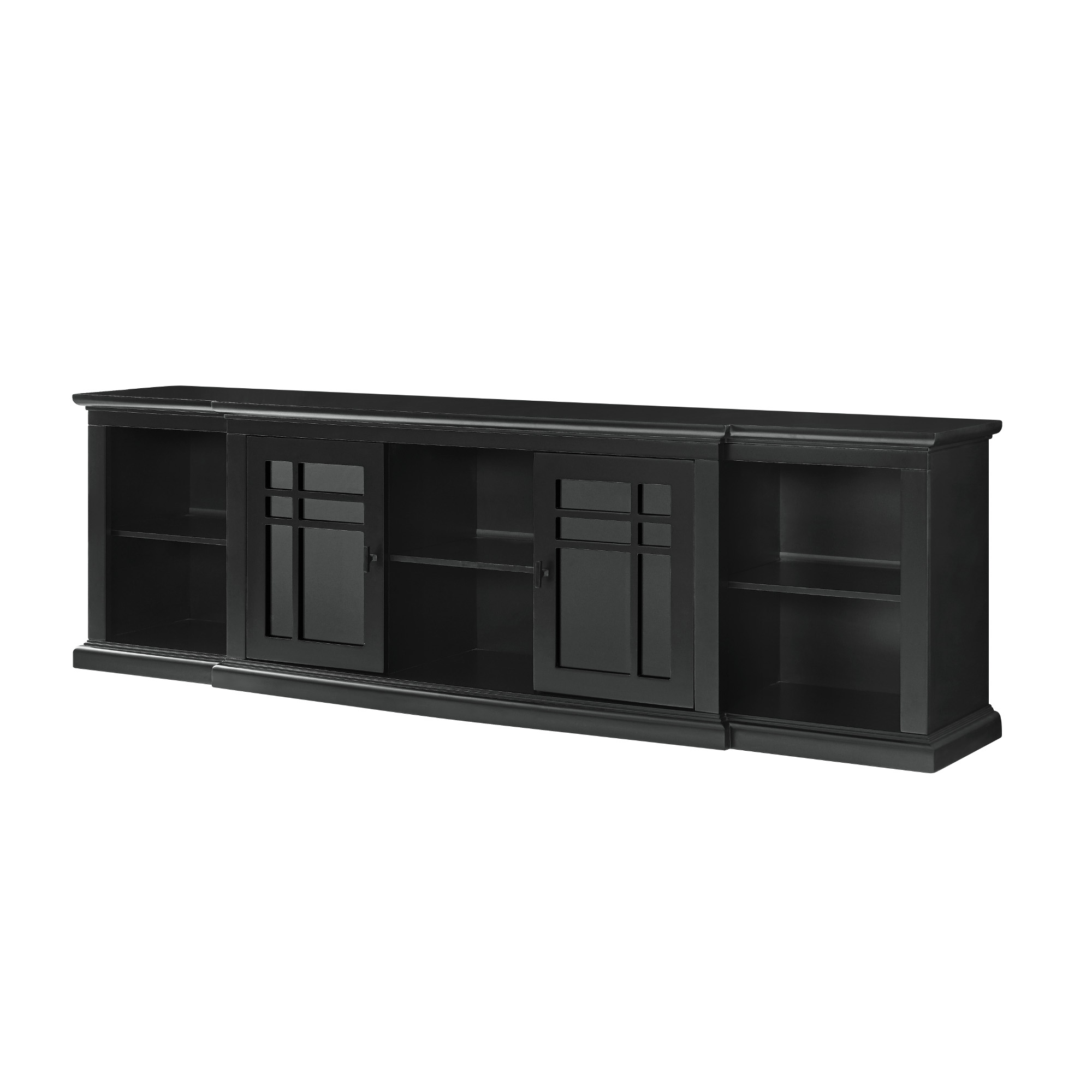 Classic Detailed Glass-Door Storage TV Stand for TVs up to 88” – Black - Image 2