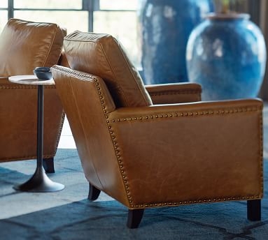 Tyler Square Arm Leather Armchair without Nailheads, Down Blend Wrapped Cushions, Churchfield Camel - Image 3