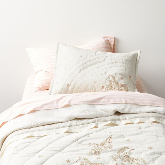 Unicorn Dreams Embroidered Organic Cotton Kids Twin Quilt - Image 0