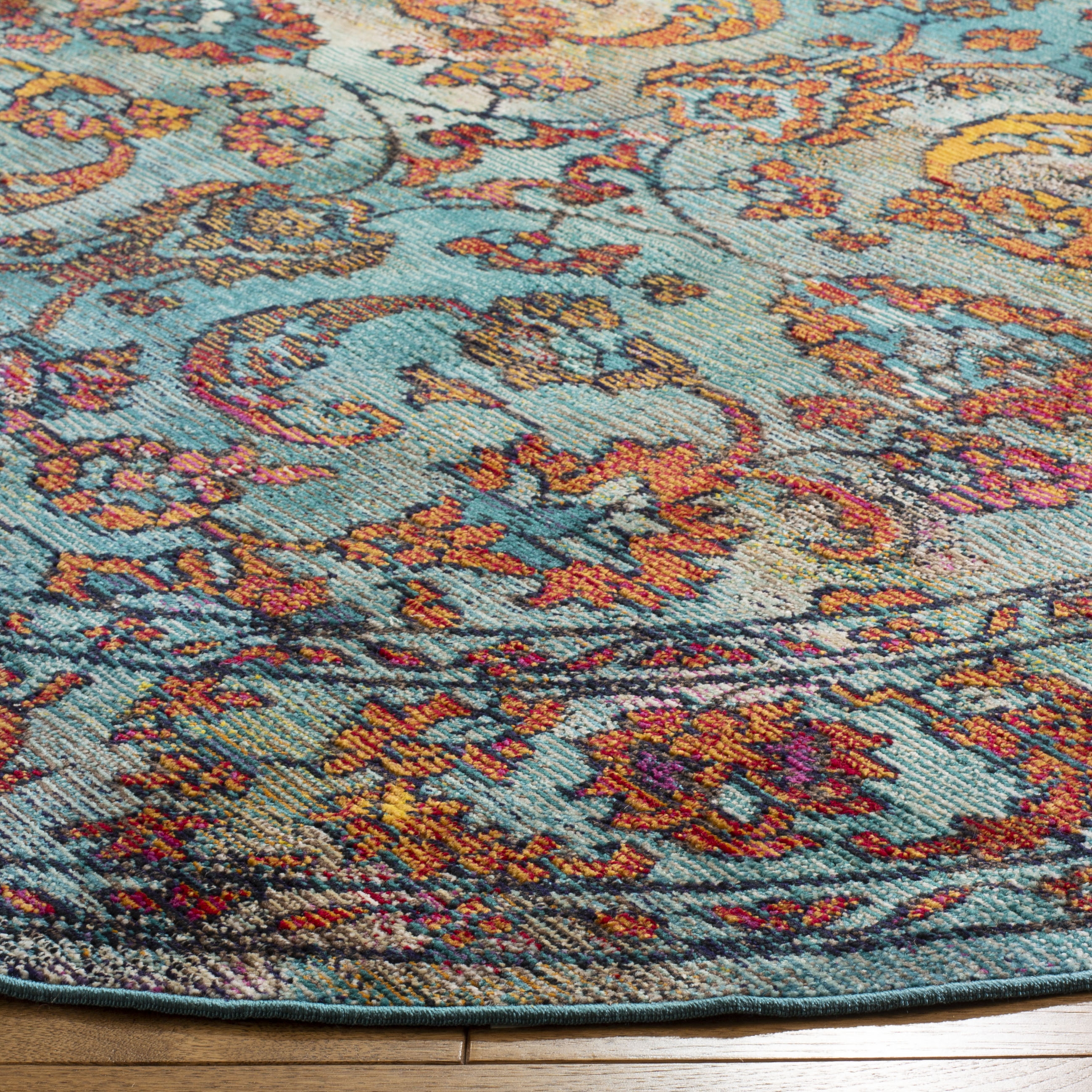 Arlo Home Woven Area Rug, CRS515A, Light Blue/Orange,  7' X 7' Round - Image 1