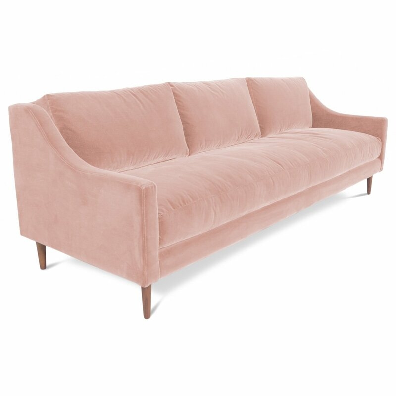 Velvet 96" Recessed Arm Sofa Fabric: Velvet - Blush Pink - Image 0