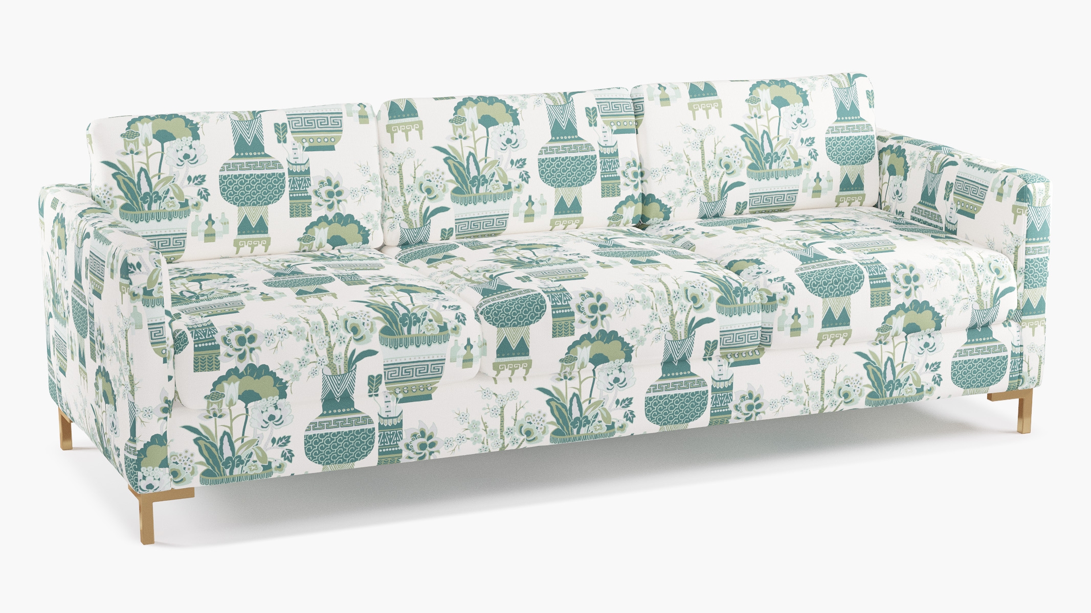 Modern Sofa, Pistachio Kan-Shie, Brass L Leg - Image 1