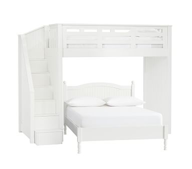 Catalina Twin Stair Loft & Full Low Footboard Bed Set, Simply White, In-Home Delivery - Image 0