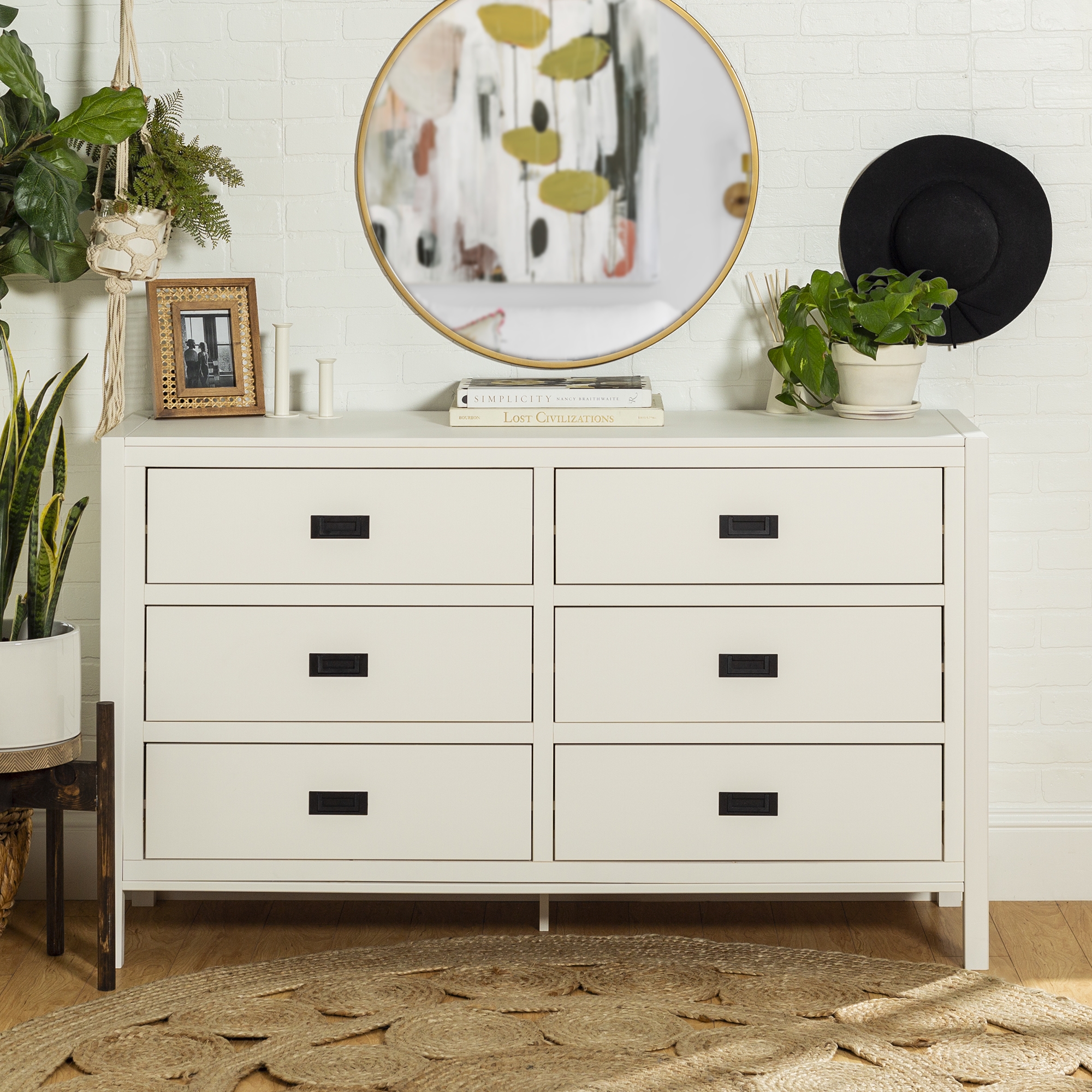 Lydia 57" Classic Solid Wood 6 Drawer Dresser - White - Image 4