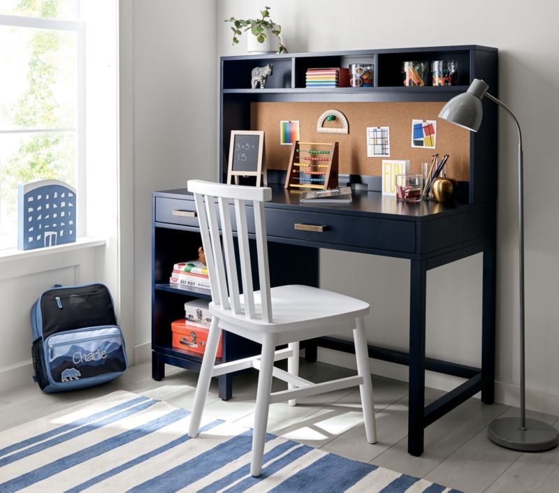 Parke Navy Blue Wood 2-Drawer Kids Desk with Hutch - Image 1