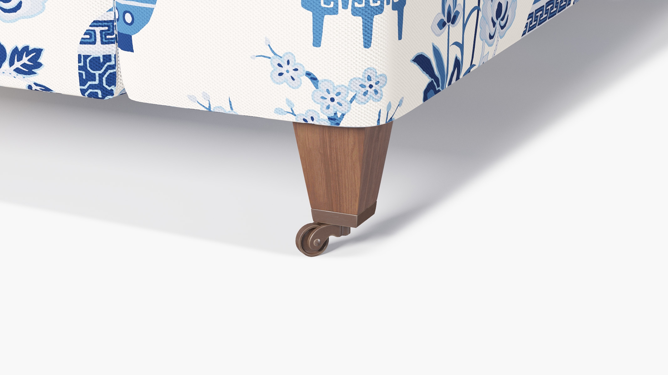 Classic Sofa, Delft Kan-Shie, Walnut with Antique Brass Caster - Image 1