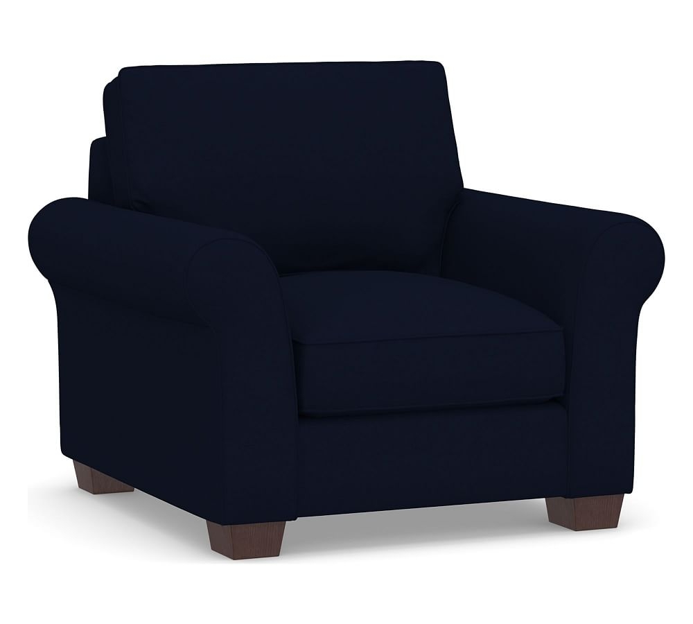 PB Comfort Roll Arm Upholstered Armchair 40", Box Edge Memory Foam Cushions, Performance Everydaylinen(TM) Navy - Image 0