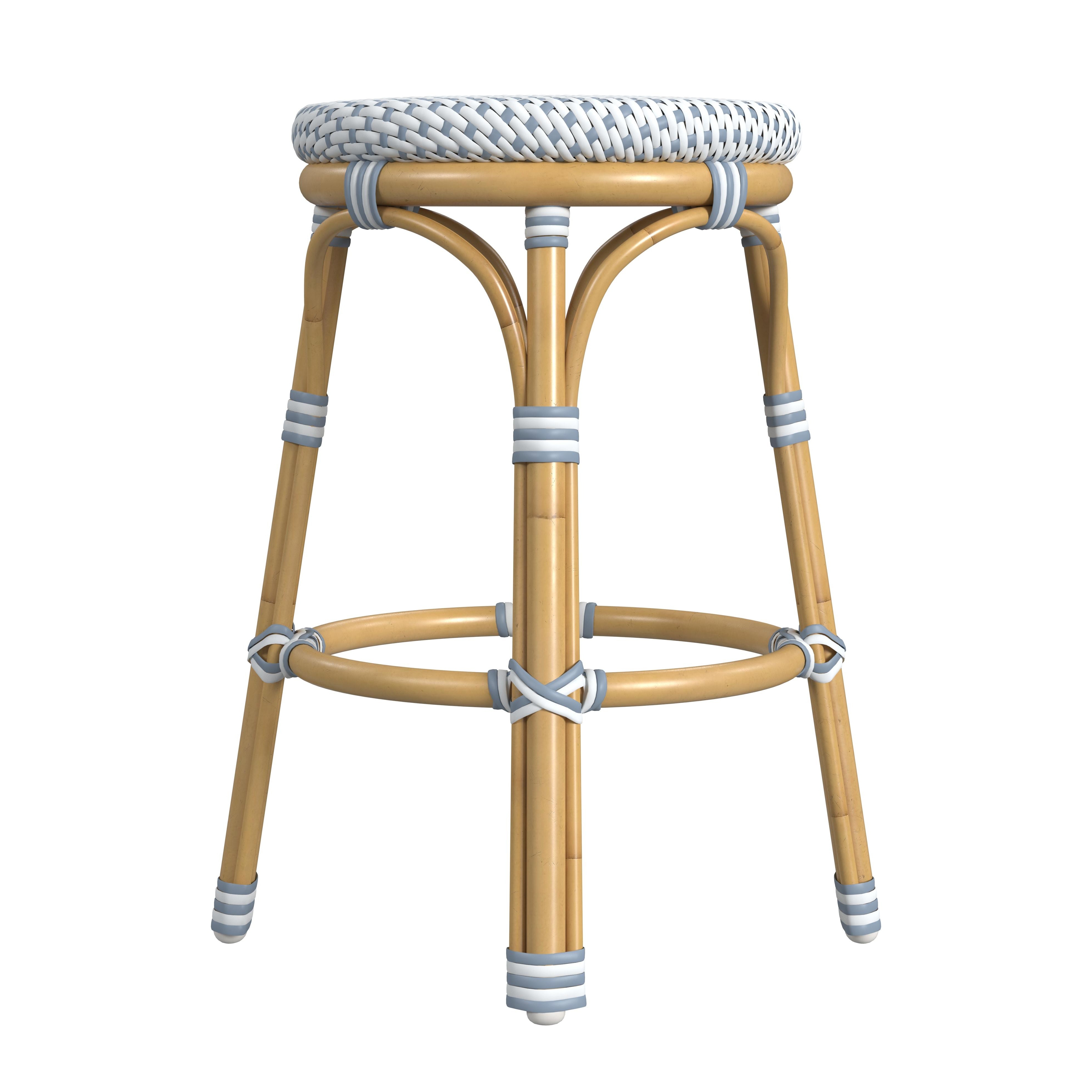 Tobias Blue/White Dot / Natural Rattan Frame Outdoor Counter Stool - Image 1