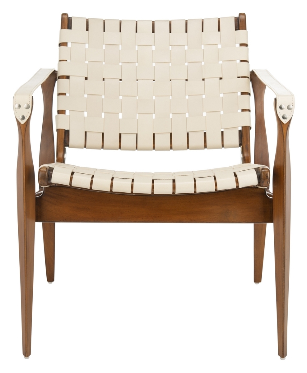 Dilan Leather Safari Chair - White - Safavieh - Image 0