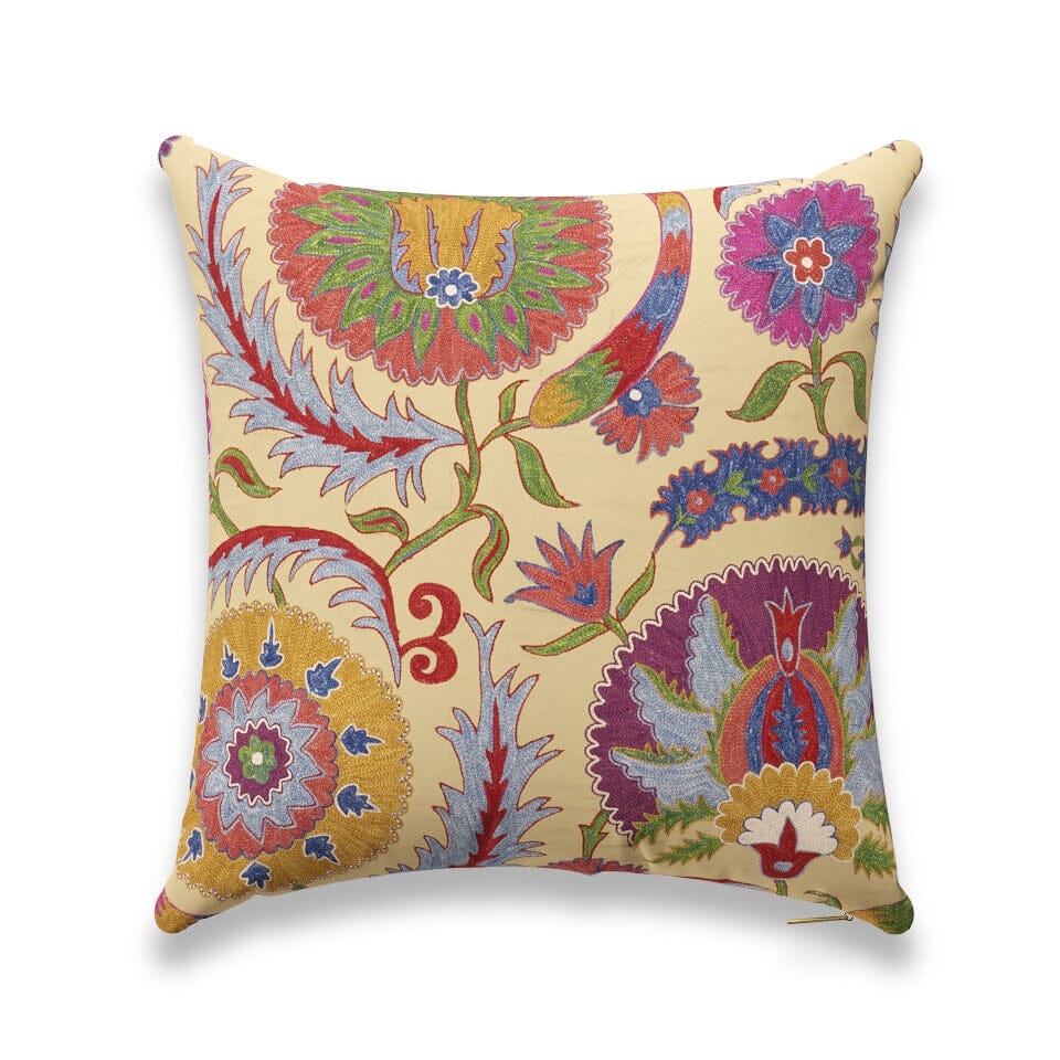 Bright Botanical Suzani Pillow by St. Frank | 18" W x 18" H | Cotton/Silk/Linen - Image 7