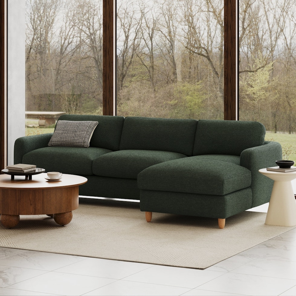 Vati 114" Right Storage Sleeper Sectional - Natural Oak and Green Wool Bouclé - Image 0