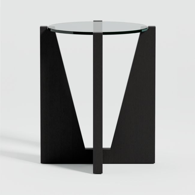 Miro Glass End Table with Black Ebonized White Oak Wood Base - Image 0