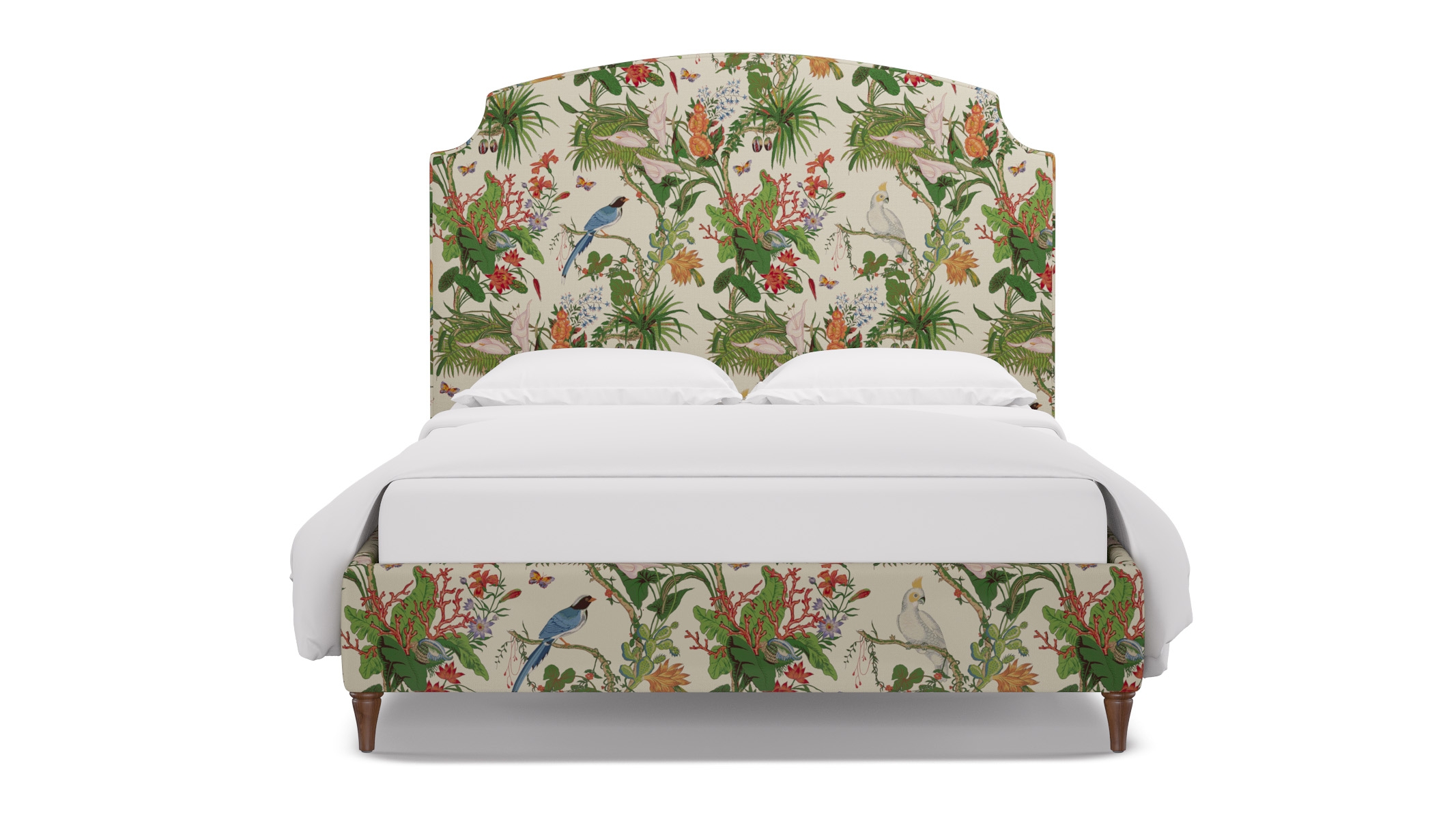 Cove Bed, White Cinque Terra, Walnut Decorative Tapered Leg, Twin - Image 0