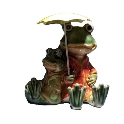 Frogs Sitting Under An Umbrella Figurine - Image 0