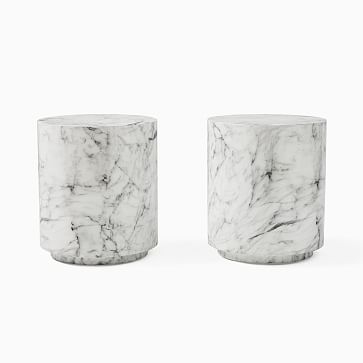 Marbled Drum Side Table, S/2, White - Image 0