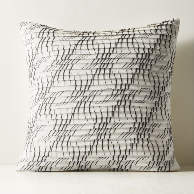 Lando Warm White and Black Pleated Silk and Linen Throw Pillow Cover 23"x23" - Image 0