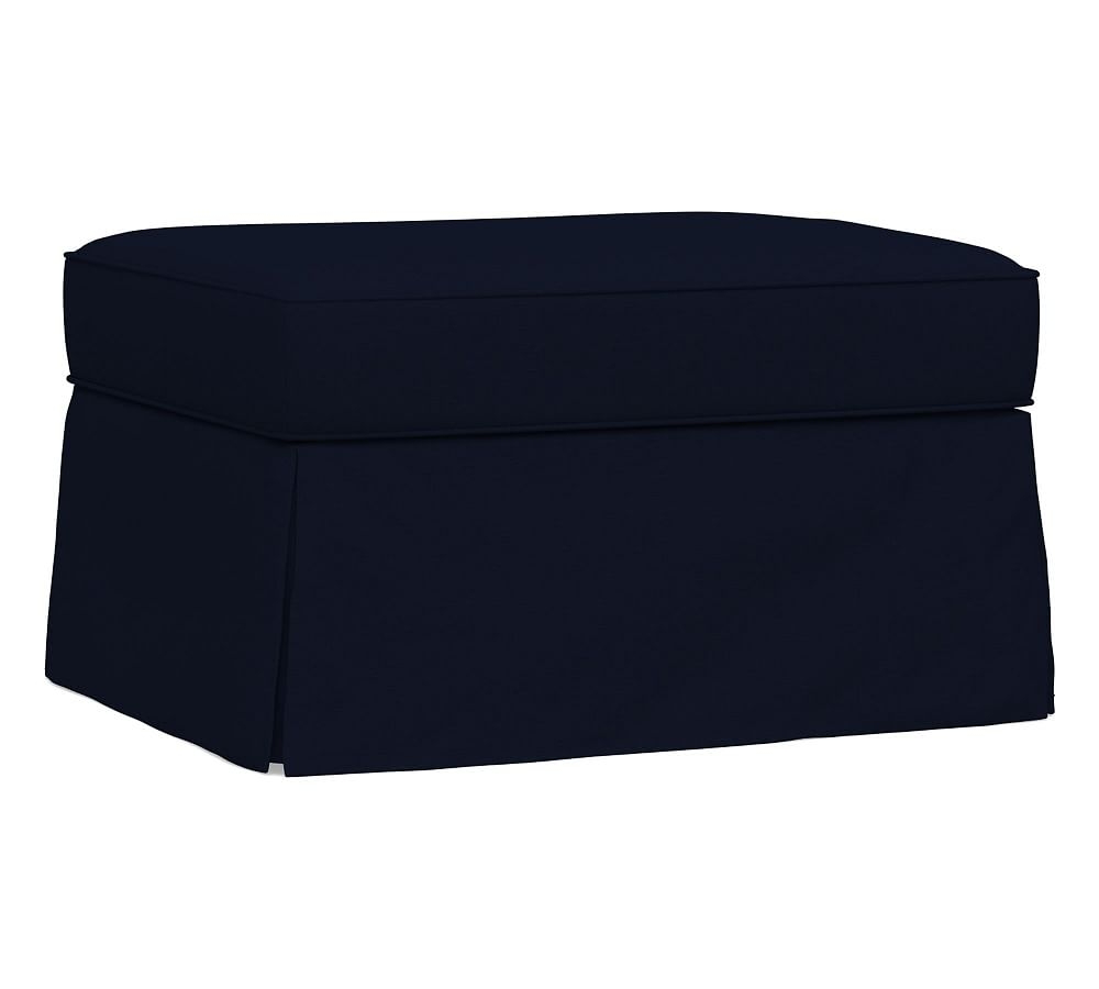 PB Comfort Roll Arm Slipcovered Storage Ottoman, Box Edge Polyester Wrapped Cushions, Performance Everydaylinen(TM) by Crypton(R) Home Navy - Image 0
