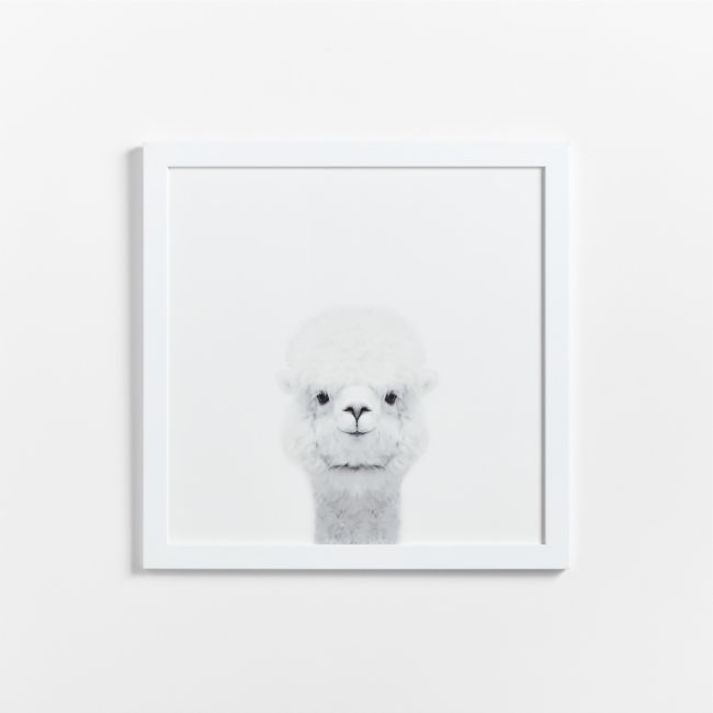 Baby Alpaca White Wood Framed Wall Art Print - Image 0