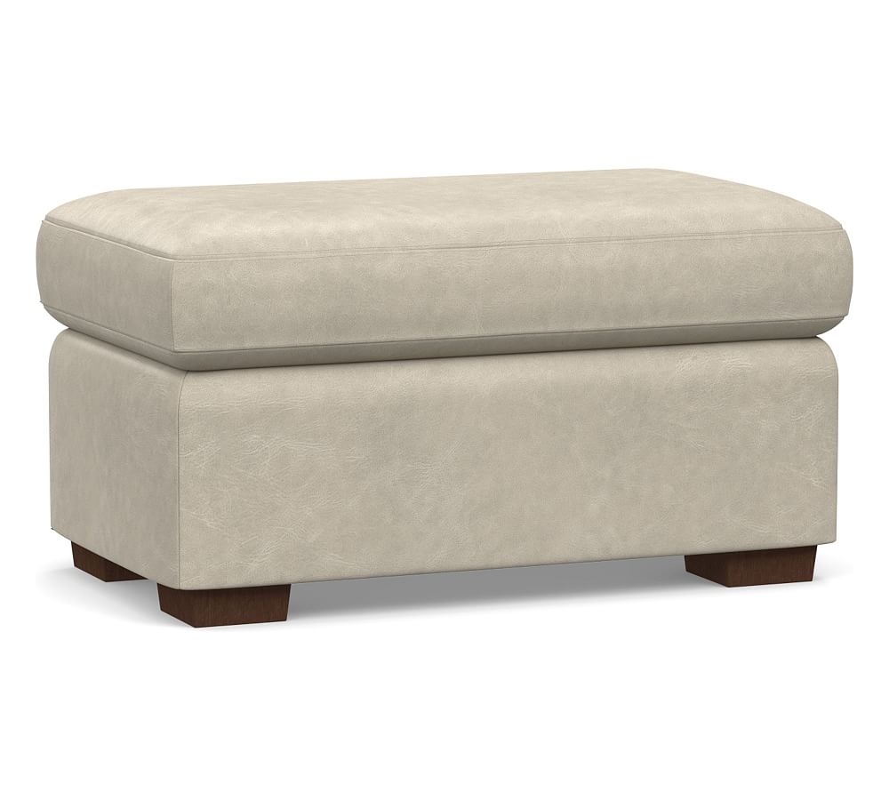 Shasta Square Arm Leather Ottoman, Polyester Wrapped Cushions, Statesville Pebble - Image 0