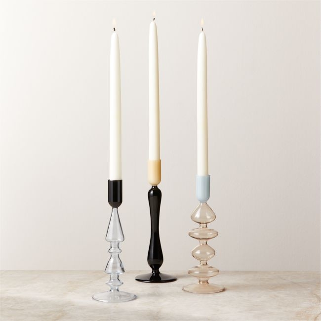 Kava Cool Toned Glass Taper Candle Holder Set of 3 - Image 0