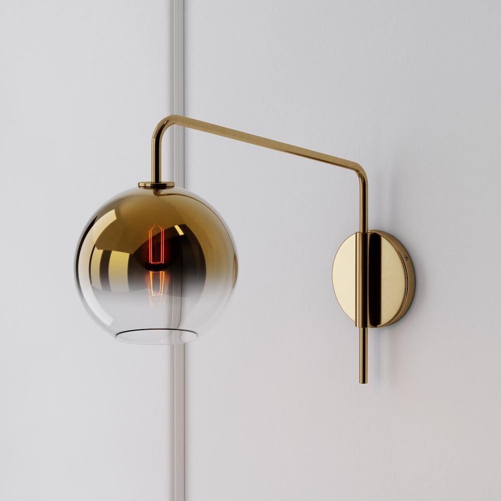 Sculptural Adjustable Sconce, Portable Convertible, Globe Small, Gold Ombre, Antique Brass, 8" - Image 0
