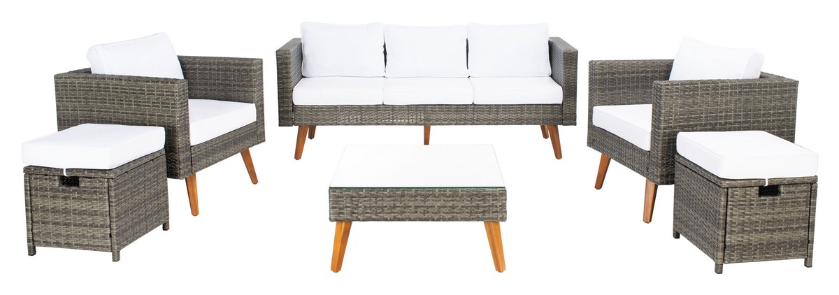 Presla 6 Pc Living Set - Grey Brown/White - Safavieh - Image 0
