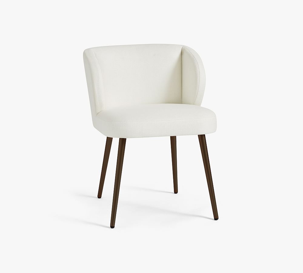 Wingback Upholstered Dining Side Chair, Bronze Leg, Basketweave Slub Ivory - Image 0