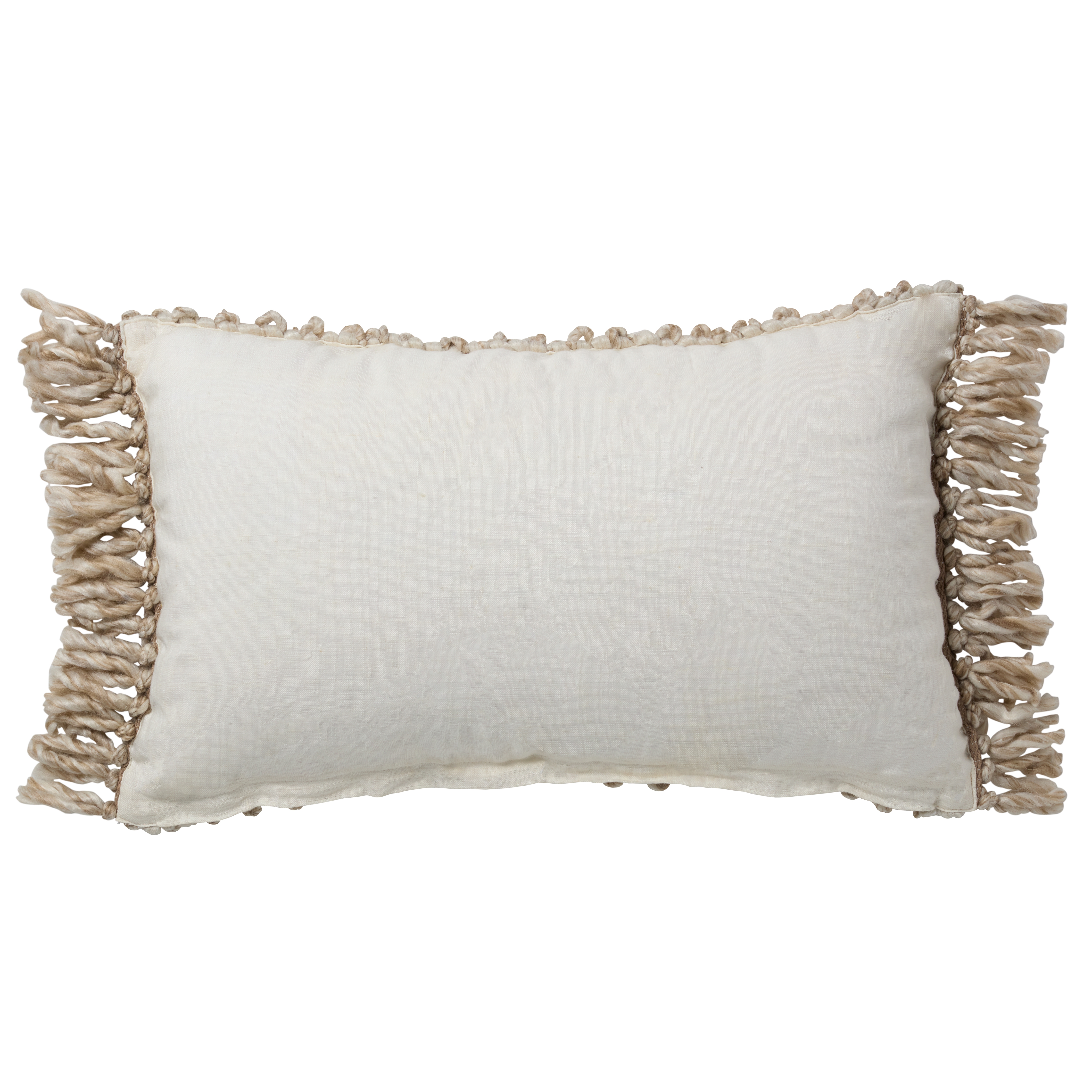 Mellah AGO21 Handmade Solid Tan And Ivory Lumbar Down Alternative Filled Pillow (16"x24") - Image 2