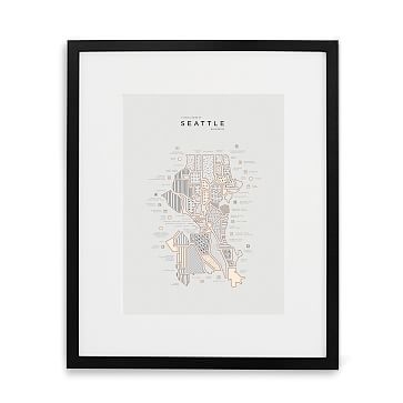 Seattle Letterpressed Map Print, Natural Frame, 16"x20" - Image 1