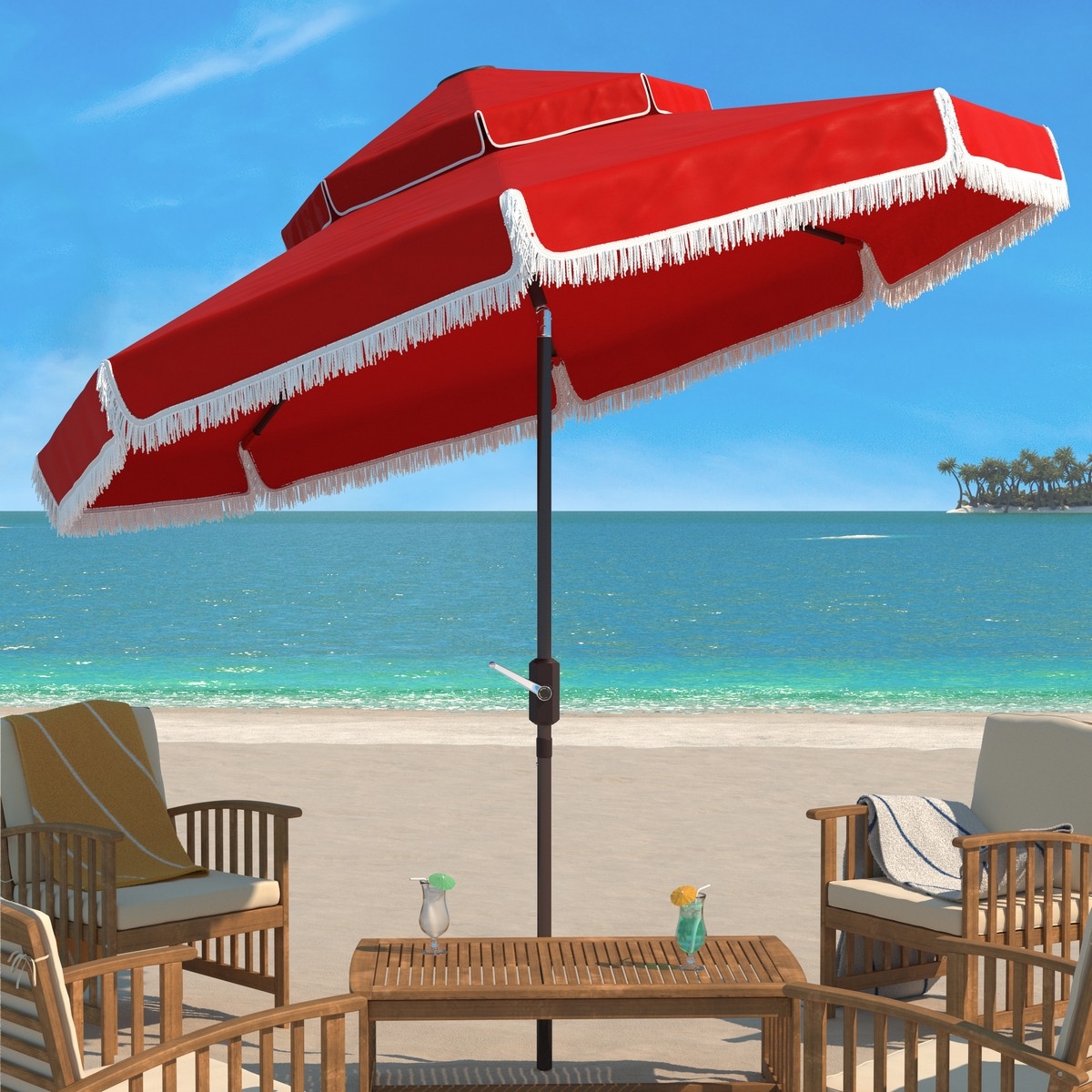 Milan  9Ft Doubletop Umbrella - Red - Safavieh - Image 1