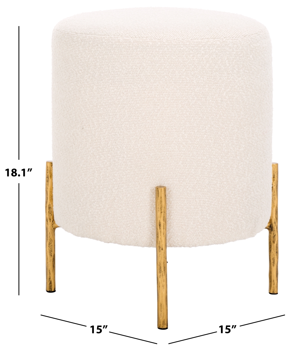 Jessa Round Boucle Ottoman - Ivory/Brass - Image 6