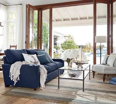 Turner Square Arm Upholstered Sofa 2X2 83", Down Blend Wrapped Cushions, Performance Brushed Basketweave Chambray - Image 2