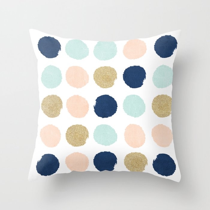 Wren - Pastel Brush Stroke Minimal Dots With Glitter Throw Pillow by Charlottewinter - Cover (18" x 18") With Pillow Insert - Indoor Pillow - Image 0