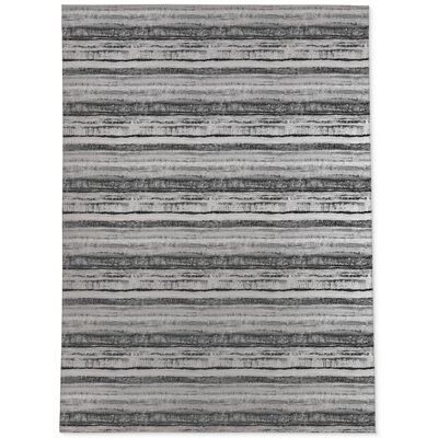 WASHY WATERCOLOR STRIPE Black And White Outdoor Rug By Becky Bailey - Image 0