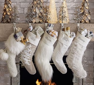 Embellished Velvet Stocking, Snowflake, Ivory, Medium - Image 5