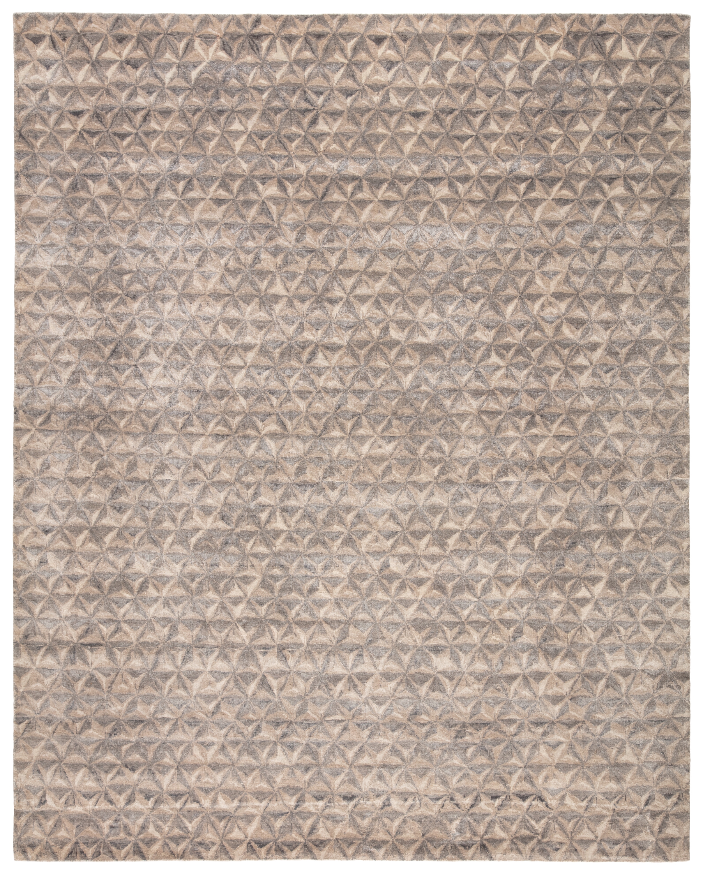 Kavi by Raagam Hand-Knotted Geometric Gray/ Beige Area Rug (6'X9') - Image 0