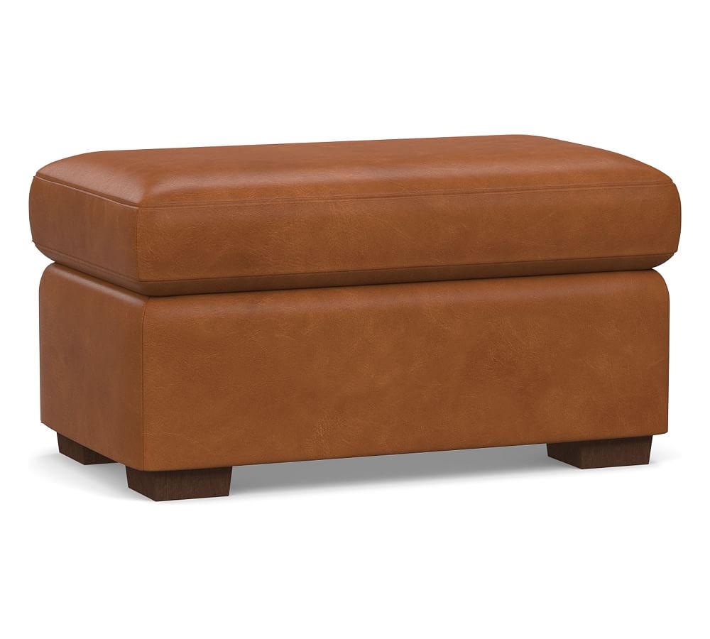 Shasta Square Arm Leather Ottoman, Polyester Wrapped Cushions, Vintage Caramel - Image 0