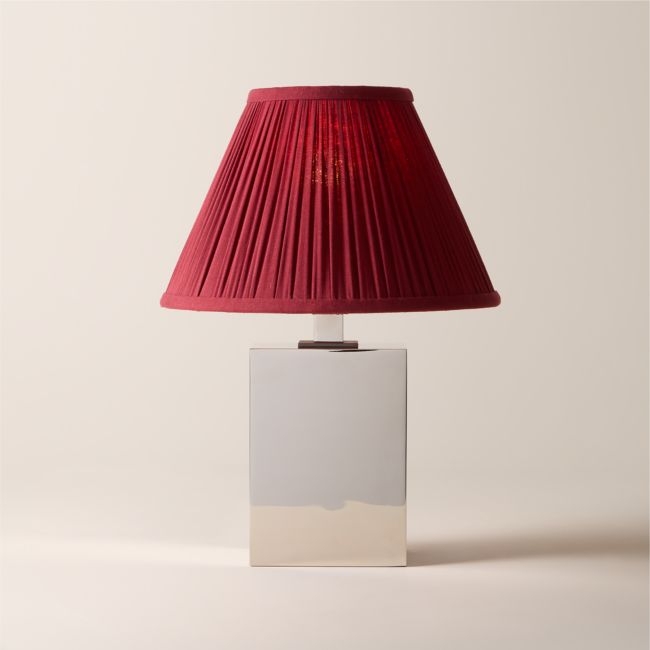 Carmichael Small Polished Nickel Table Lamp with Pleated Burgundy Shade - Image 0