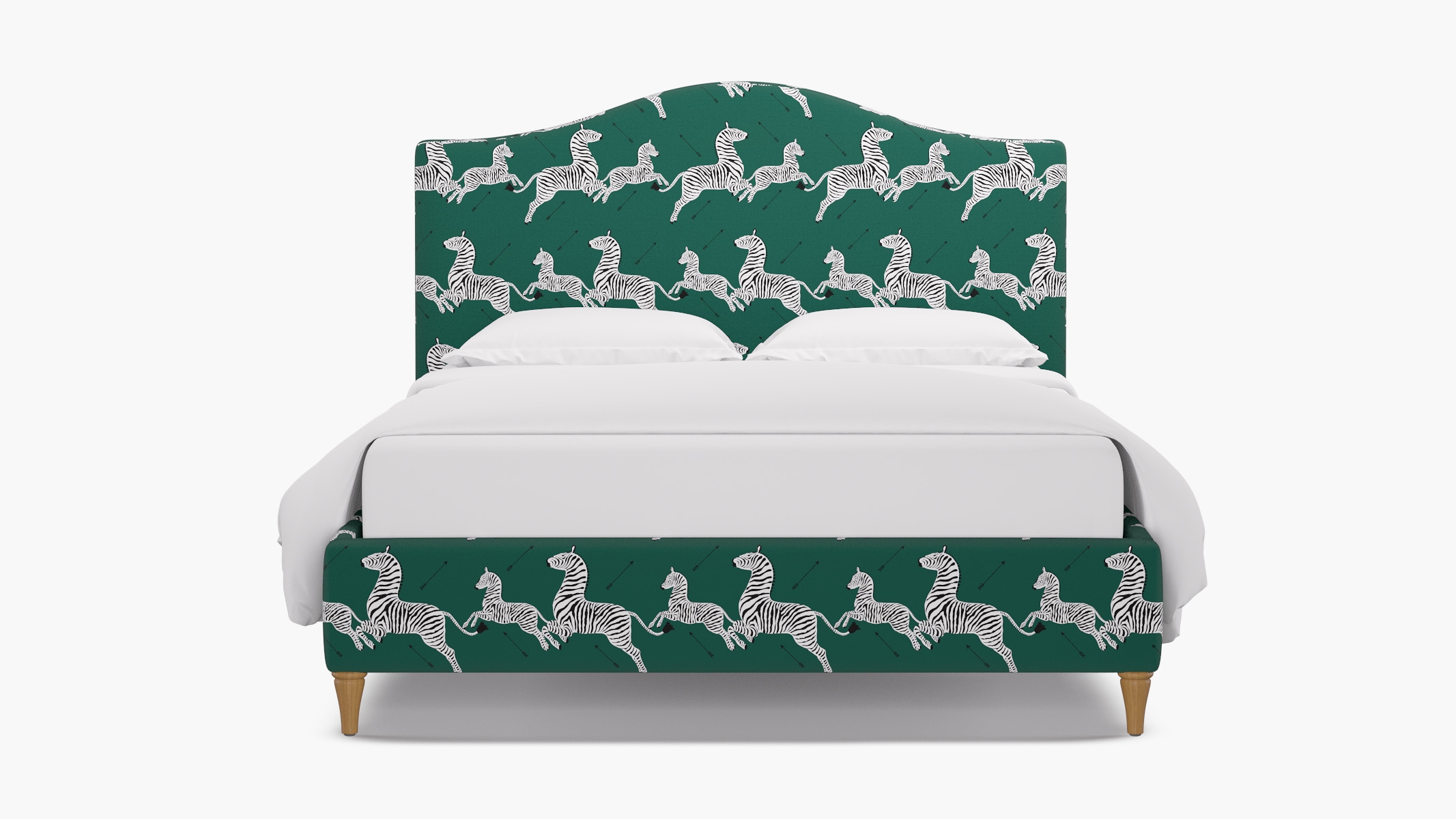 Camelback Bed, Emerald Zebra, Natural Decorative Tapered Leg, Twin - Image 0