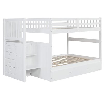 White Full Over Full Bunk Bed With Twin Size Trundle - Image 0